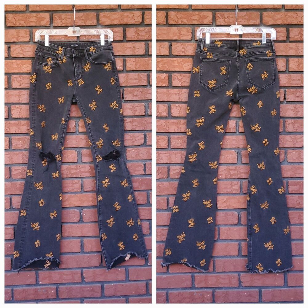Driftwood Eva Boot Cut Jeans Womens 26 x 31 Black Embroidered Copper Clover Boho